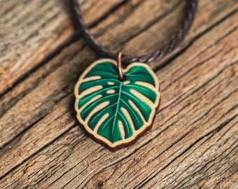 Collar de monstera, collar de planta de interior, joyería sostenible, collar ecológico, exótico, tropical, planta de queso suizo, filodendro, hoja