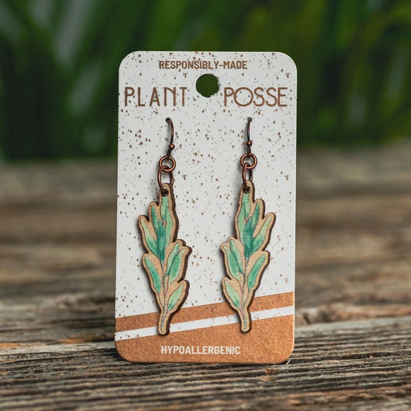 DISCOUNTED  Sage earrings, herb earrings, dangles, sustainable jewelry, eco friendly earrings, copper, gardener, herbs, naturalist, sprig