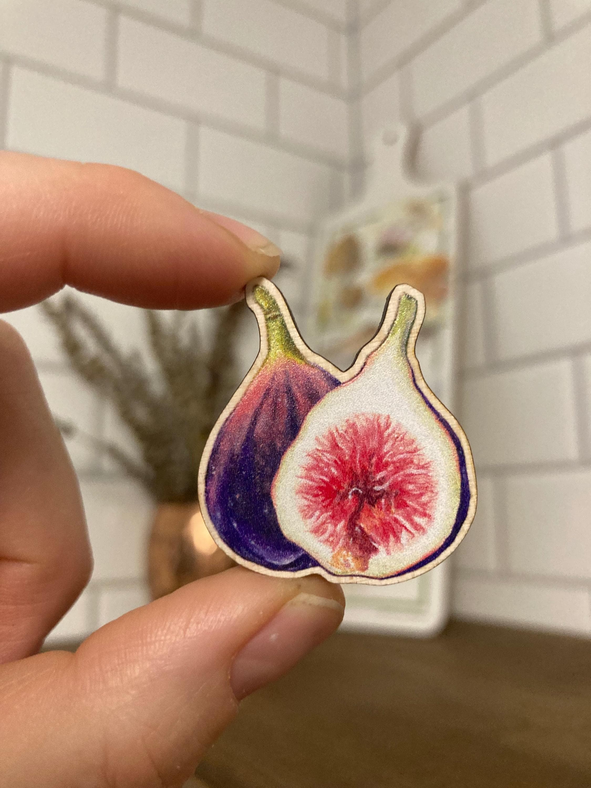 Fig Pin, fruit pin, wooden pin, fruit art, figs, gifts under 15,…