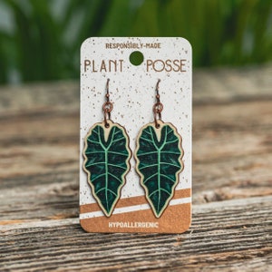 African Mask plant earrings, leaf earrings, dangles, sustainable jewelry, eco friendly, plant gift, Alocasia, Elephant Ear, African mask