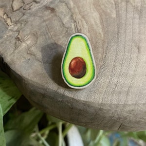 Avocado Wood Pin, Wooden pins, avocado art, sustainable art, fruit pin, fruit accessory, avocados, wood art, farmer, pins, under 15, vegan image 5