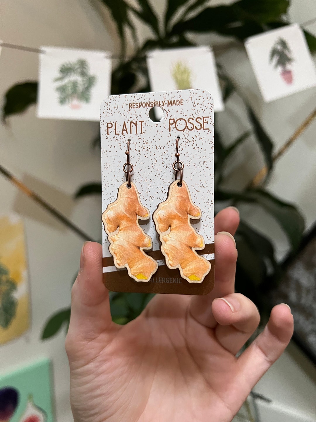 DISCOUNTED Ginger Root Dangle Earrings, Ginger Jewelry, Ginger,wood