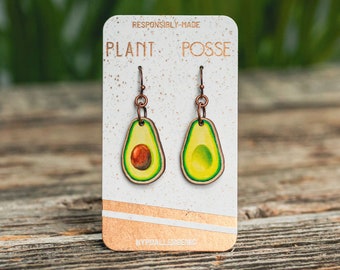 DISCOUNTED Avocado earrings, avocado dangles, gift for gardener, sustainable earrings, eco friendly jewelry, gift for mom, avocado