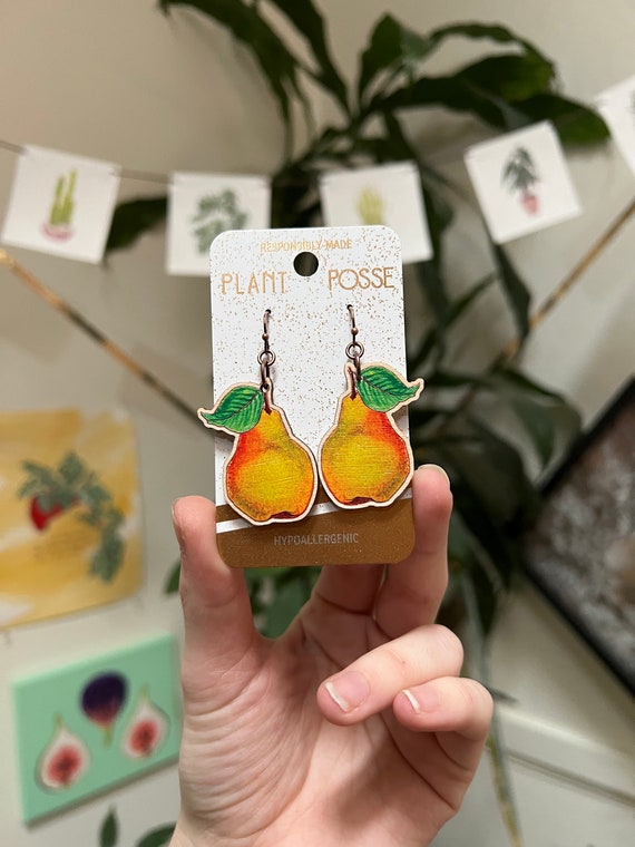 DISCOUNTED Pear Earrings Fruit Earrings Dangles Garden