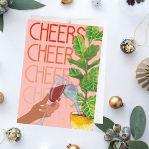 Cartão de felicitações de feriado, Fiddle Leaf Fig, plantas de casa, planta de casa, cartão de planta, cartão de ficus, cartão de Natal, secular, felicidades, cartão de celebração