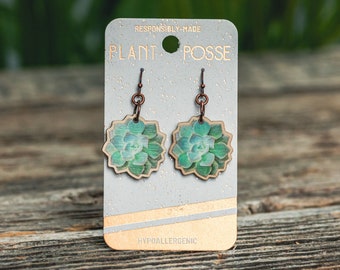 Succulent earrings, houseplant earrings, dangles, sustainable jewelry, eco friendly earrings, sustainable gift, sister gift, plant earrings