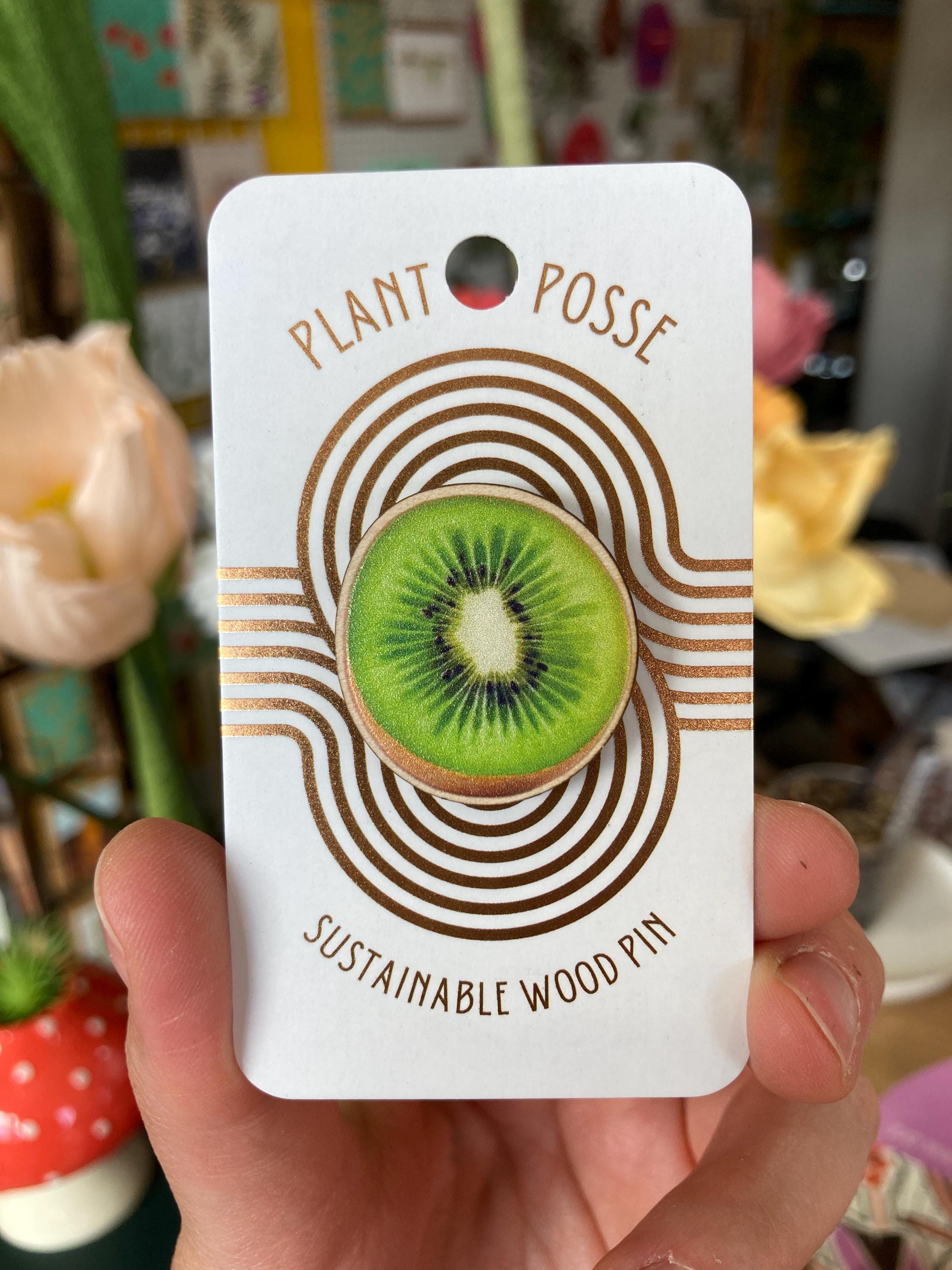Kiwi Pin, wooden pin, fruit gifts, green, gifts under 15, wood pin, garden, brooch, plants, farmer, kiwis, teacher, New Zealand