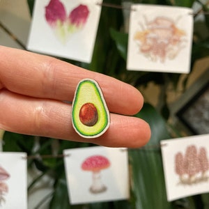Avocado Wood Pin, Wooden pins, avocado art, sustainable art, fruit pin, fruit accessory, avocados, wood art, farmer, pins, under 15, vegan image 7