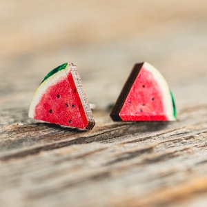 Watermelon stud earrings, Palestine, Watermelon earrings, hypoallergenic, sustainable jewelry, eco friendly, wood earrings, sustainable gift