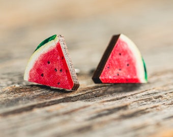 Watermelon stud earrings, Palestine, Watermelon earrings, hypoallergenic, sustainable jewelry, eco friendly, wood earrings, sustainable gift