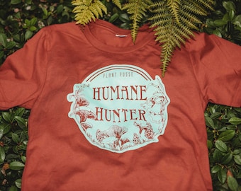 DISCOUNTED Humane Hunter mushroom Tshirt, Vegan shirt, mushrooms, mushroom art,fungi,vegan gifts,mushroom hunting,mycology, gifts under 35