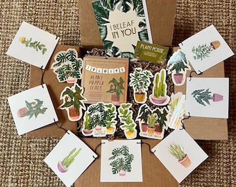 Houseplant Gift Set, plants, houseplants, gift box, gifts under 50, plant gifts, plant mom, plant dad, art, nature,stickers, flags,plant box