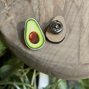 Avocado Wood Pin, Wooden pins, avocado art, sustainable art, fruit pin, fruit accessory, avocados, wood art, farmer, pins, under 15, vegan image 2