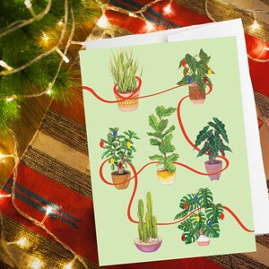 Tarjeta de felicitación con plantas de interior, monstera, cactus, plantas de interior, planta de interior, tarjeta con plantas, regalos de plantas, arte, plantas, navidad, tarjeta navideña, secular