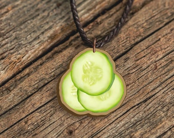 Cucumber necklace, veggie necklace, sustainable jewelry, eco friendly necklace, cucumber slices, food necklace, vegan jewelry, cucumber, art