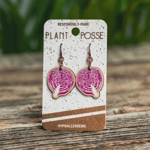 Boucles d&#39;oreilles chou, boucles d&#39;oreilles végétales, pendentifs, jardin, bijoux durables, boucles d&#39;oreilles écologiques, cuivre, bois, jardinier, produits frais, végétarien