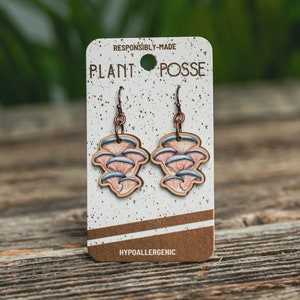 Oyster mushroom earrings, sustainable jewelry, eco friendly earrings, laser cut earrings, mushroom hunter, mushroom lover, wooden mushroom