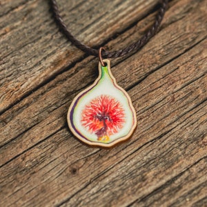 Fig necklace, fruit necklace, sustainable jewelry, eco friendly necklace, painting, produce, fruit, purple fruit, fig jewelry, fig pendant