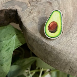 Avocado Wood Pin, Wooden pins, avocado art, sustainable art, fruit pin, fruit accessory, avocados, wood art, farmer, pins, under 15, vegan image 4