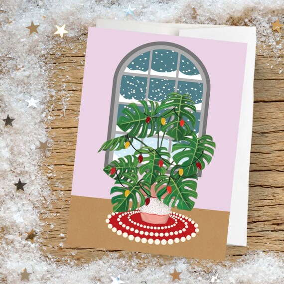 Monstera Feiertagskarte, Monstera Pflanze, Zimmerpflanzen, Zimmerpflanze,  Pflanzenkarte, Pflanzengeschenke, Pflanzen, Weihnachten, Weihnachtskarte,  weltliche - Etsy.de