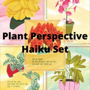 植物の視点の俳句セット、俳句、詩、印刷物、環境に優しい、庭師、ガーデンアート、葉、アフリカンマスクプラント、面白い、観葉植物、詩人