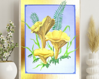 Cantharellen-paddestoelprint, cottagecore, natuurkunst, paddenstoelen, mycologie, paddenstoelenjager, paddenstoelenjacht, paddenstoelenkunst, gezellige kamerinrichting