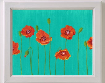 Poppies Flower print, Painting, 8 x 10 Print, flowers, botany, floral, décor, flower print, flower art, orange poppies, cozy room décor