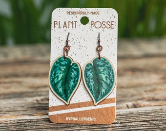 Silver Satin Pothos earrings, leaf earrings, dangles, Christmas gift, Bridesmaid gift, houseplant earrings, indoor plants, plant jewelry