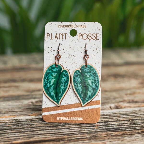 Silver Satin Pothos earrings, leaf earrings, dangles, Christmas gift, Bridesmaid gift, houseplant earrings, indoor plants, plant jewelry