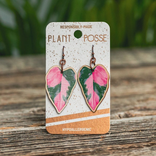 Pink Princess earrings, Barbie, houseplant earrings, dangles, Pink Princess Philodendron, sustainable jewelry, Barbie earrings, plant gift