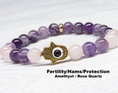Empathy bracelet Hamsa buddhist bracelet Fertility bracelet Hand of Fatima Evil eye bracelet Empath protection Amethyst February birthstone