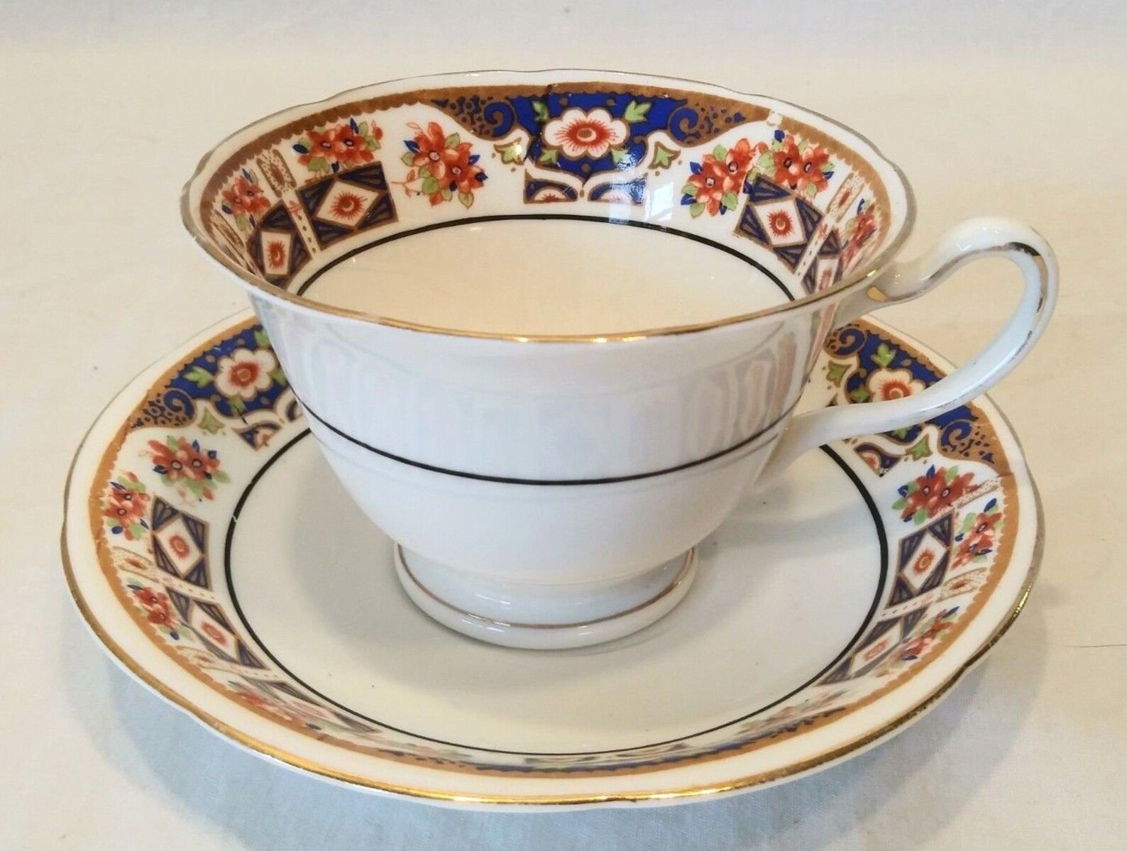 Heathcote English Fine Bone China Tea Cup & Saucer white blue Etsy