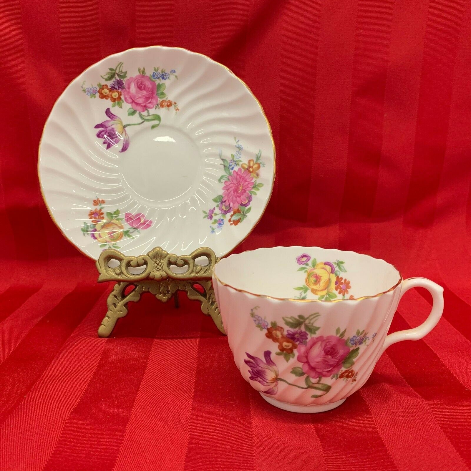 Aynsley England Fine Bone China Teacup and Saucer Swirl Floral Etsy UK