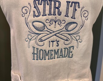 Adjustable Embroidered Kitchen Apron - 100% cotton - If I Have to Stir it