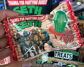 Turtles Theme Party Favors, Custom Turtle Party Favors, Ninja Candy Party Favors, Wrapped Ring Pop Favors Any Theme