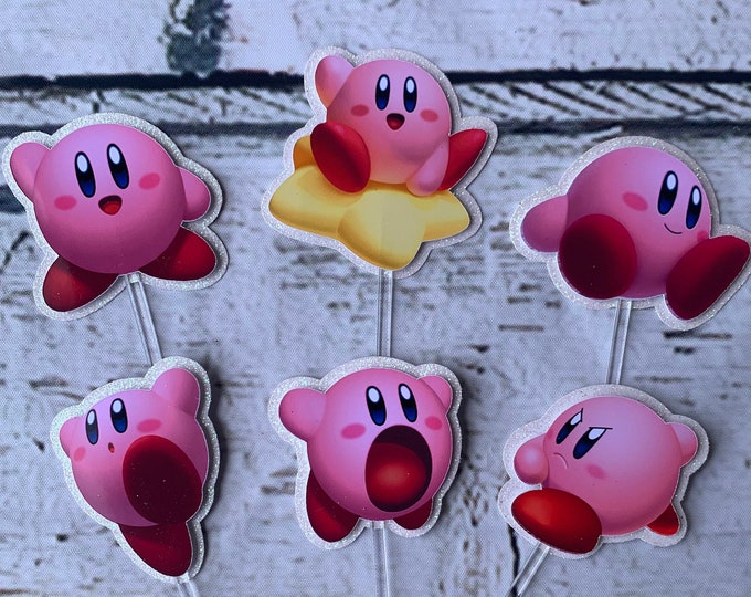 Kirby Inspired Cupcake Toppers Kirby Birthday Party Picks Etsy