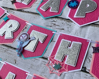 Ghost Spider Birthday Banner, Spider Gwen Party Banner, Ghost Spider Birthday Party, Spider Girl Birthday Supplies