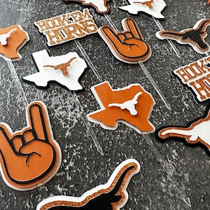 Longhorn Cupcake Toppers, Texas Cupcake Toppers, Texas Longhorns Graduation, UT Party Decor