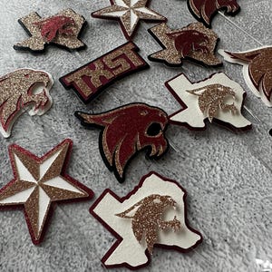 Texas State Cupcake Toppers, Texas Cupcake Toppers, Texas State Graduation, Bobcats Party Decor