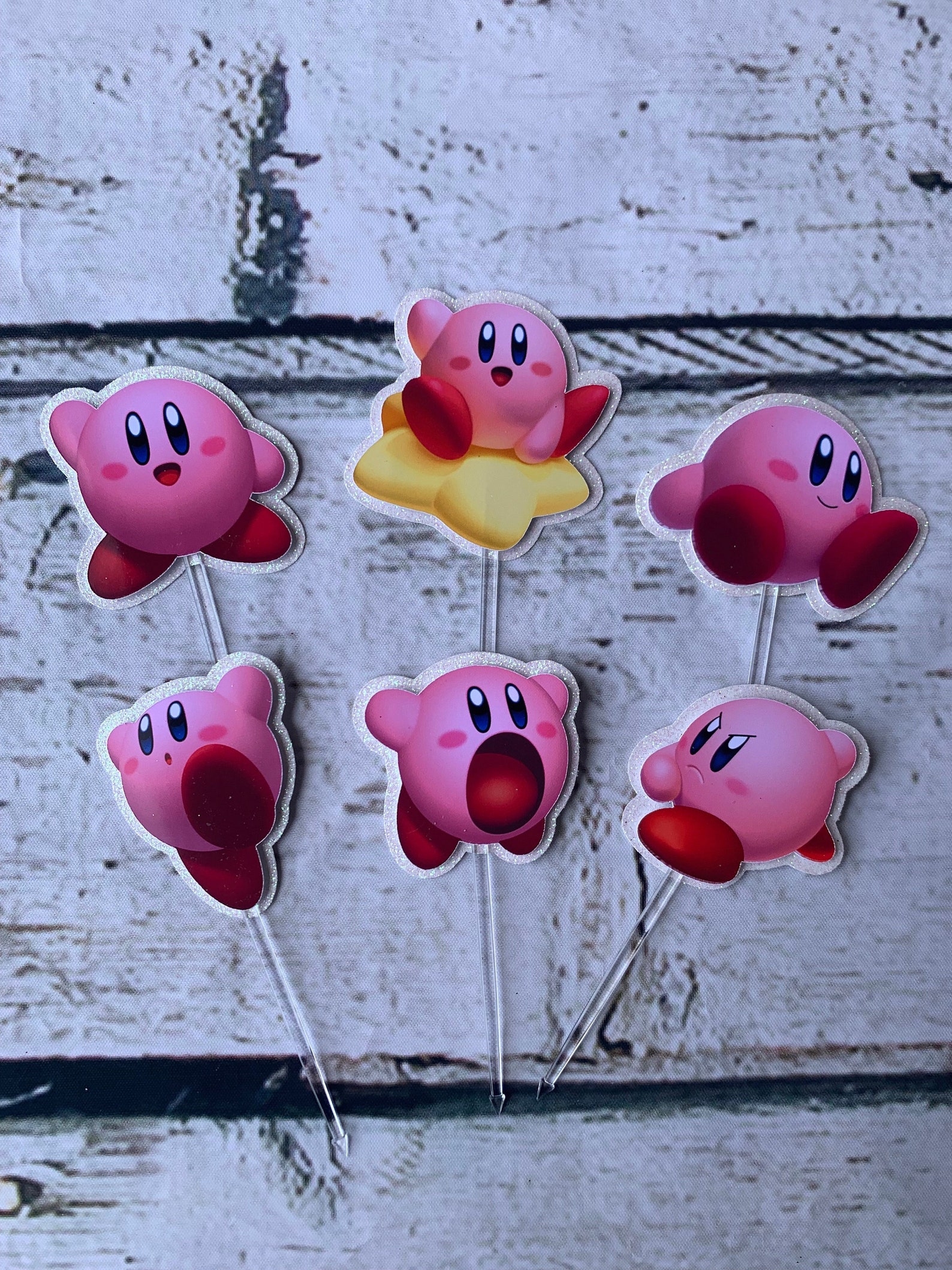 Kirby Inspired Cupcake Toppers Kirby Birthday Party Picks Etsy