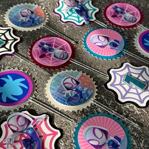 Ghost Spider Cupcake Toppers, Spider Gwen Food Toppers, Spidey and Friends Birthday