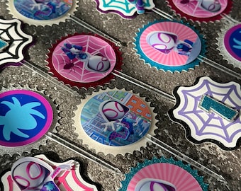 Ghost Spider Cupcake Toppers, Spider Gwen Food Toppers, Spidey and Friends Birthday