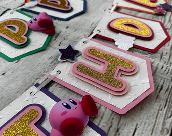 Rainbow Kirby Birthday Banner, Kirby Birthday, Video Game Birthday, Kirby Party Decor