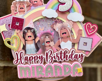 Girl Roblox Cake Topper, Girl Roblox Theme Birthday Party, Roblox Girl Birthday Decor,  Roblox Shaker Cake Topper, Video Game Cake Topper