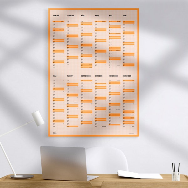 Wandkalender 2024 *NEONORANGE* kariert