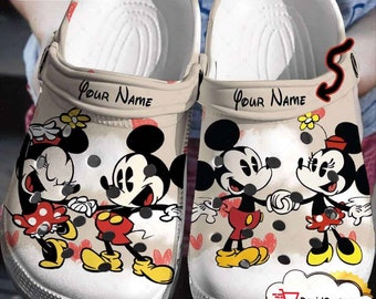 Personalisierte niedliche Mickey und Minnie Paar Clogs Schuhe, klassische Clog für Männer Frauen und Kinder, lustige Clogs Schuhe, Sandale, Geburtstagsgeschenk