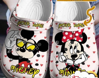 Personalized Cute Mickey And Minnie Couple Clogs Shoes, Classic Clog For Men Women and Kid, Funny Clogs Shoes, Sandal, Birthday Gift