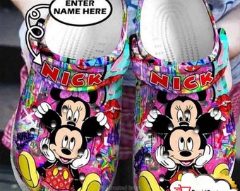 Personalized Cute Mickey And Minnie Couple Clogs Shoes, Classic Clog For Men Women and Kid, Funny Clogs Shoes, Sandal, Birthday Gift