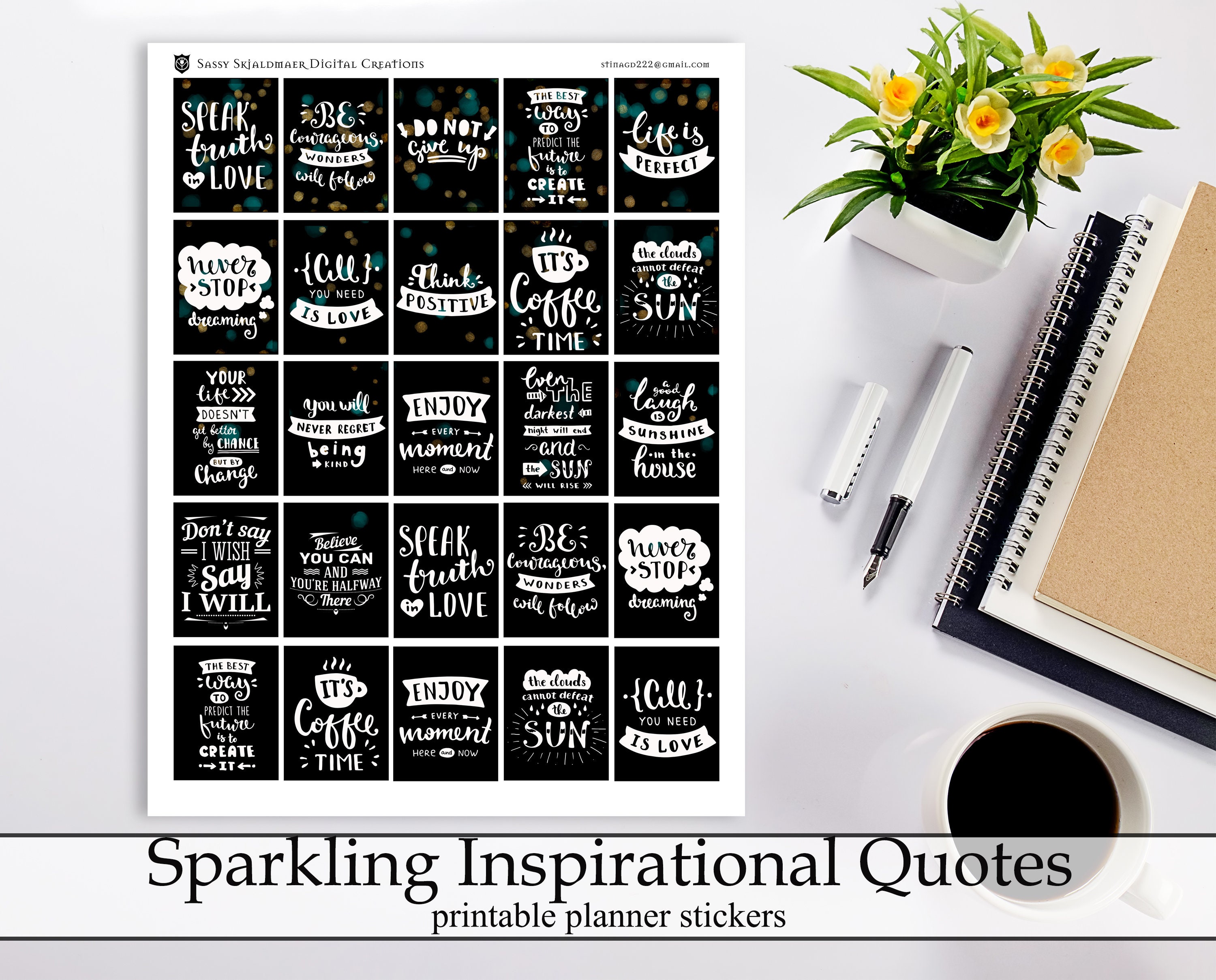 Black & White QUOTE Stickers,motivational Quotes Planner Stickers  Printable,ec Full Box Stickers,decorative Stickers,planner Accessories 