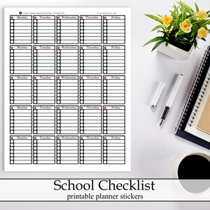Chalkboard Home School Teacher Lesson Checklist Printable Planner Stickers, Daily Weekdays Digital Instant Download Homeschool Teaching